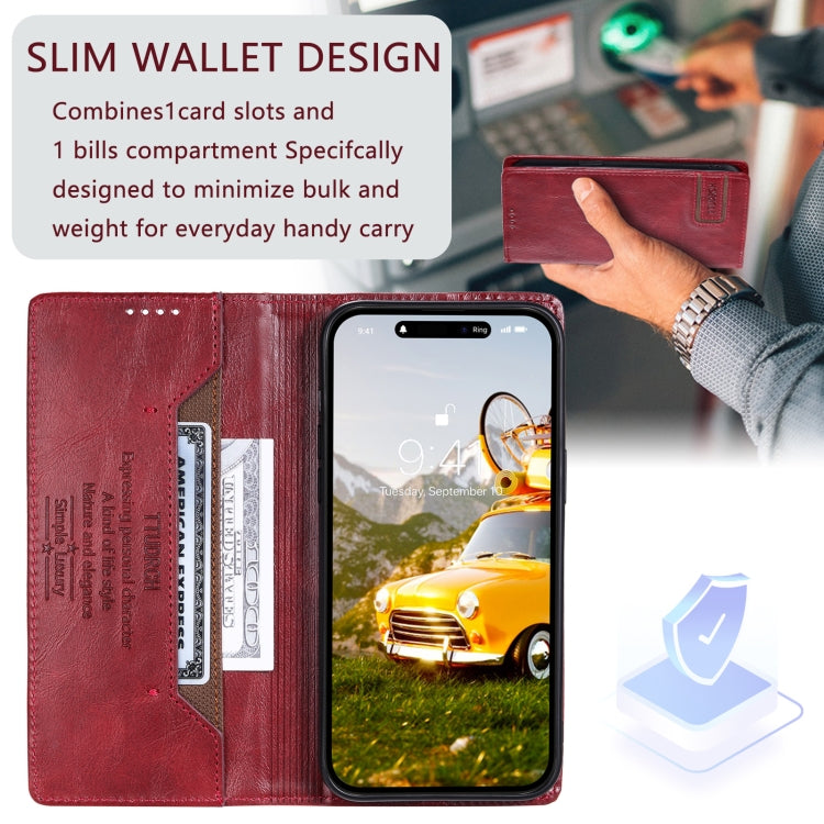 For iPhone 15 Pro TTUDRCH RFID Retro Texture Magnetic Leather Phone Case(Red) - HoMEdemic™ 