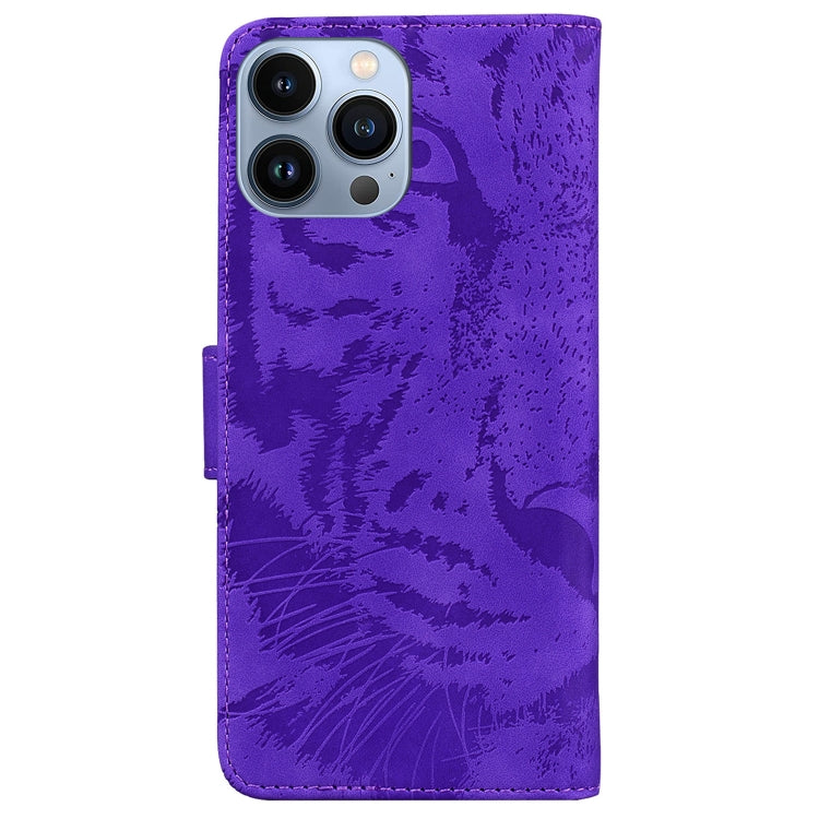 For iPhone 15 Pro Tiger Embossing Pattern Leather Phone Case(Purple) - HoMEdemic™ 