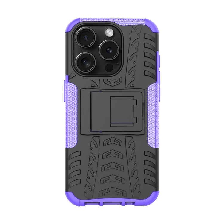 For iPhone 15 Pro Tire Texture TPU + PC Phone Case with Holder(Purple) - HoMEdemic™ 
