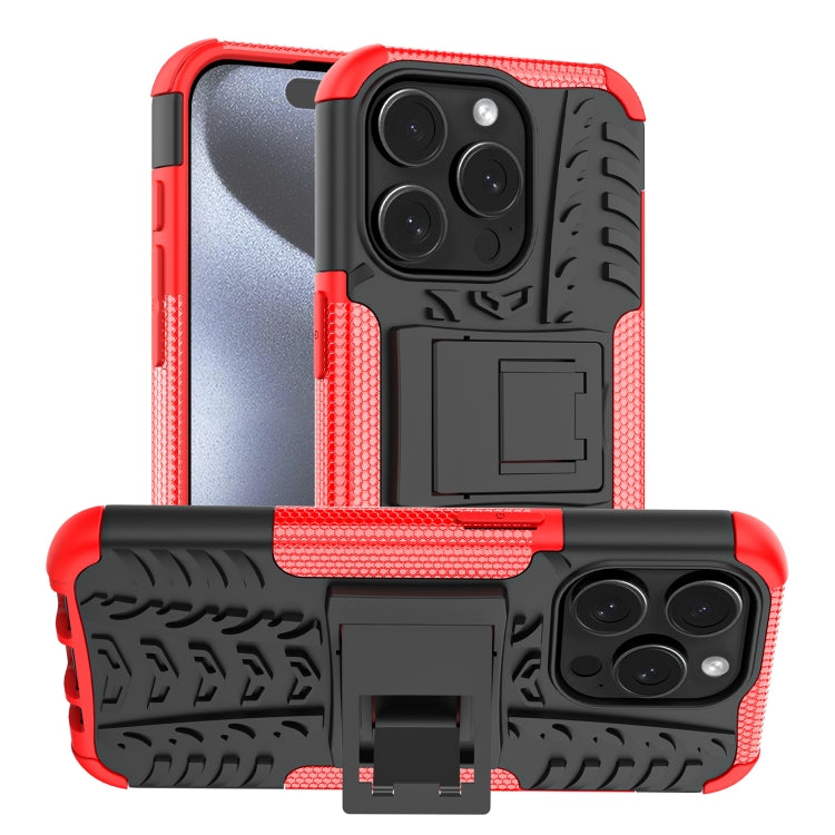 For iPhone 15 Pro Tire Texture TPU + PC Phone Case with Holder(Red) - HoMEdemic™ 