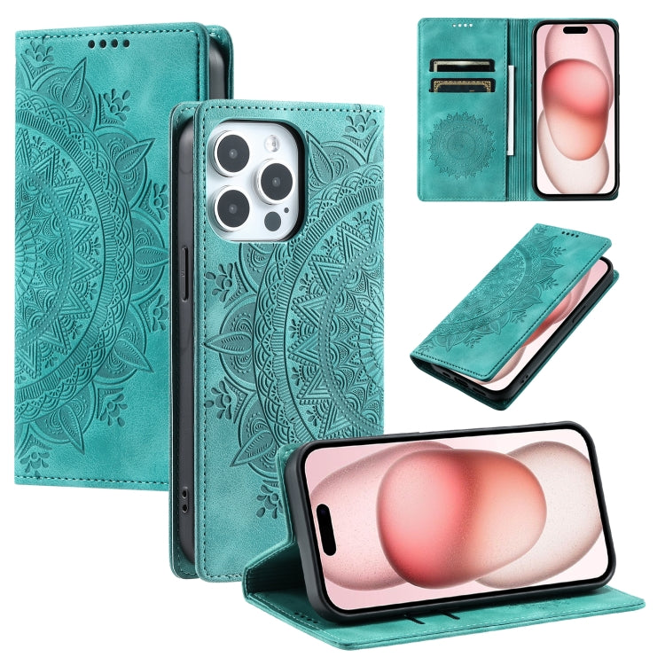 For iPhone 15 Pro Totem Embossed Magnetic Leather Phone Case(Green) - HoMEdemic™ 