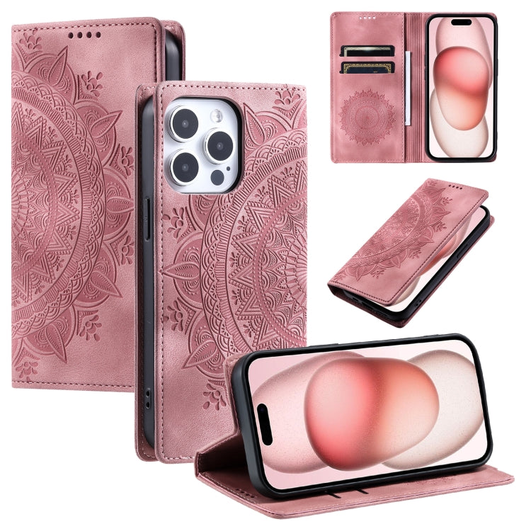 For iPhone 15 Pro Totem Embossed Magnetic Leather Phone Case(Rose Gold) - HoMEdemic™ 
