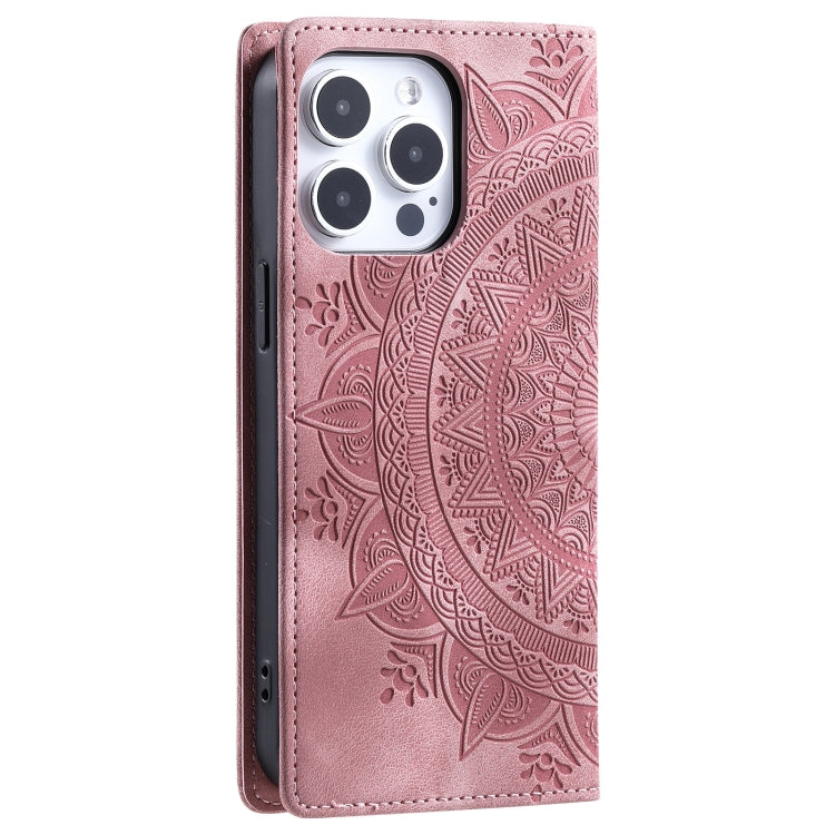 For iPhone 15 Pro Totem Embossed Magnetic Leather Phone Case(Rose Gold) - HoMEdemic™ 