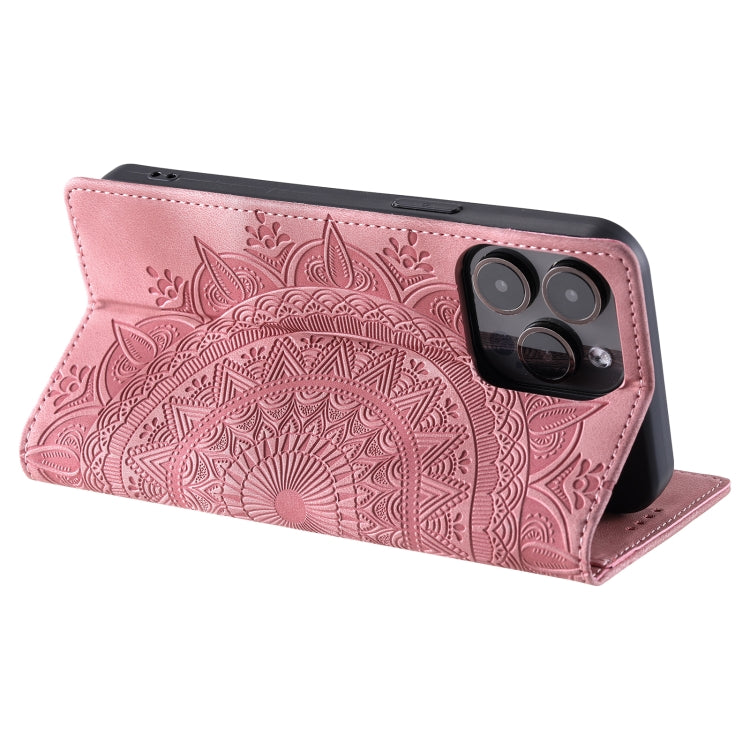 For iPhone 15 Pro Totem Embossed Magnetic Leather Phone Case(Rose Gold) - HoMEdemic™ 
