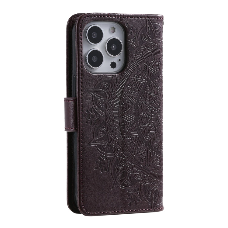 For iPhone 15 Pro Totem Flower Embossed Leather Phone Case(Brown) - HoMEdemic™ 