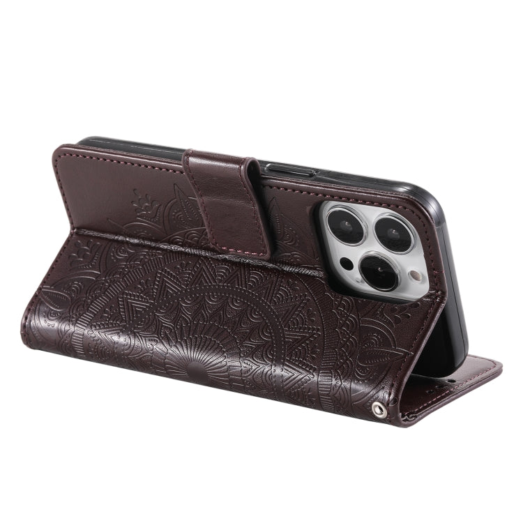 For iPhone 15 Pro Totem Flower Embossed Leather Phone Case(Brown) - HoMEdemic™ 