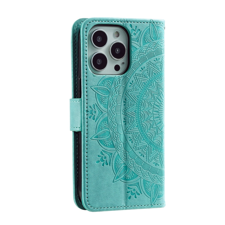For iPhone 15 Pro Totem Flower Embossed Leather Phone Case(Green) - HoMEdemic™ 