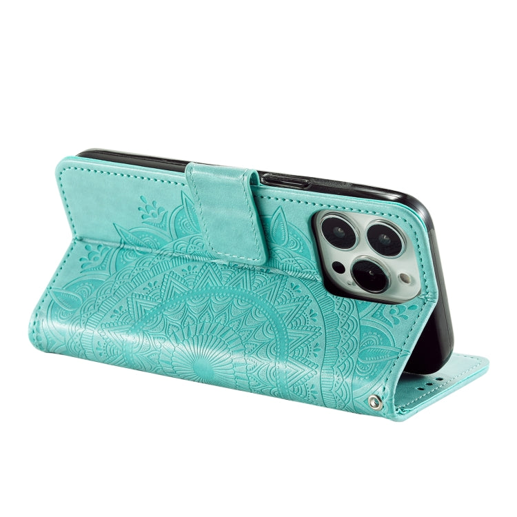 For iPhone 15 Pro Totem Flower Embossed Leather Phone Case(Green) - HoMEdemic™ 