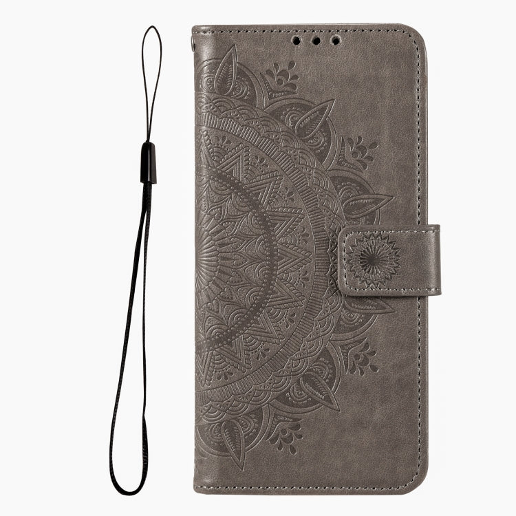 For iPhone 15 Pro Totem Flower Embossed Leather Phone Case(Grey) - HoMEdemic™ 