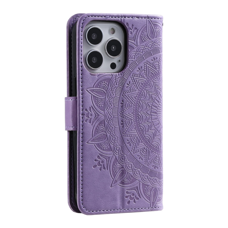For iPhone 15 Pro Totem Flower Embossed Leather Phone Case(Purple) - HoMEdemic™ 