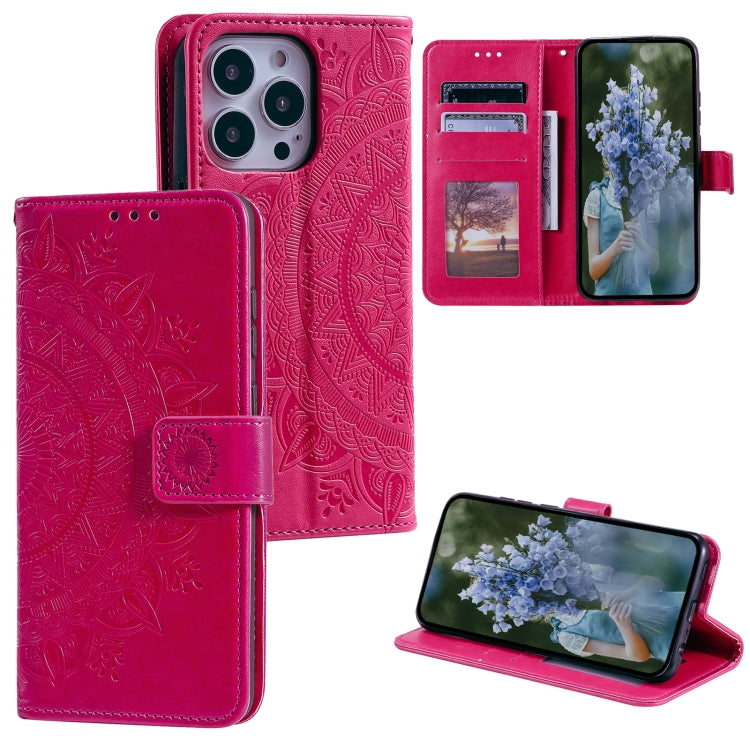 For iPhone 15 Pro Totem Flower Embossed Leather Phone Case(Red) - HoMEdemic™ 
