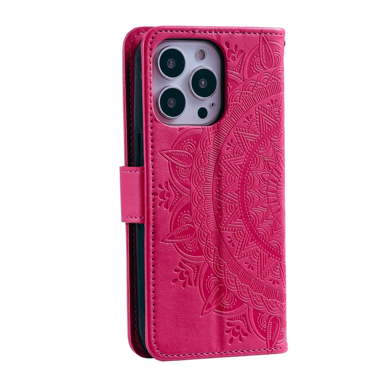 For iPhone 15 Pro Totem Flower Embossed Leather Phone Case(Red) - HoMEdemic™ 