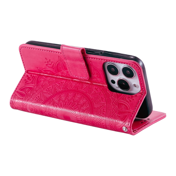 For iPhone 15 Pro Totem Flower Embossed Leather Phone Case(Red) - HoMEdemic™ 