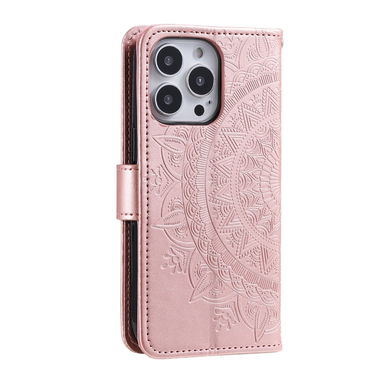 For iPhone 15 Pro Totem Flower Embossed Leather Phone Case(Rose Gold) - HoMEdemic™ 