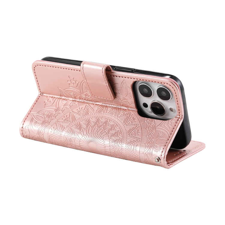 For iPhone 15 Pro Totem Flower Embossed Leather Phone Case(Rose Gold) - HoMEdemic™ 