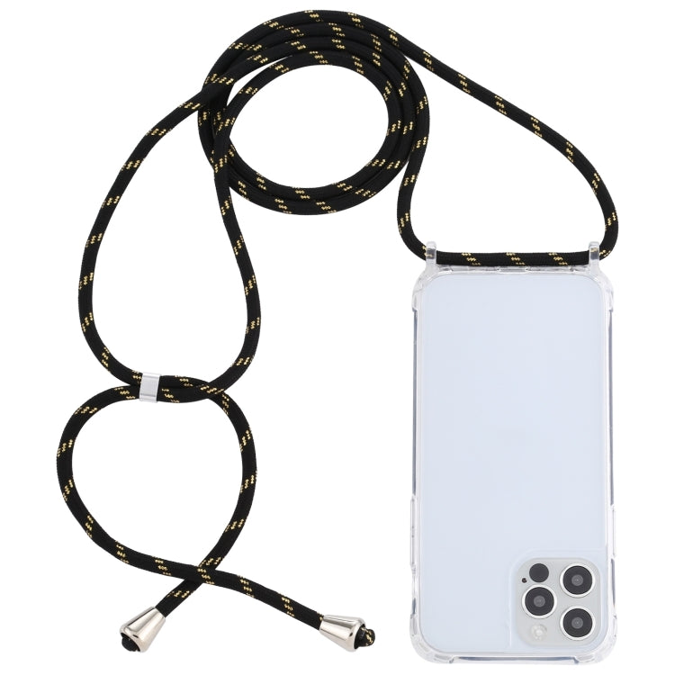 For iPhone 15 Pro Transparent Acrylic Airbag Shockproof Phone Protective Case with Lanyard(Black Gold) - HoMEdemic™ 