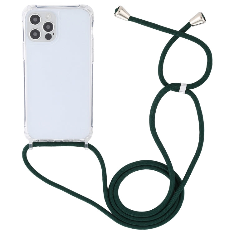For iPhone 15 Pro Transparent Acrylic Airbag Shockproof Phone Protective Case with Lanyard(Dark Green) - HoMEdemic™ 