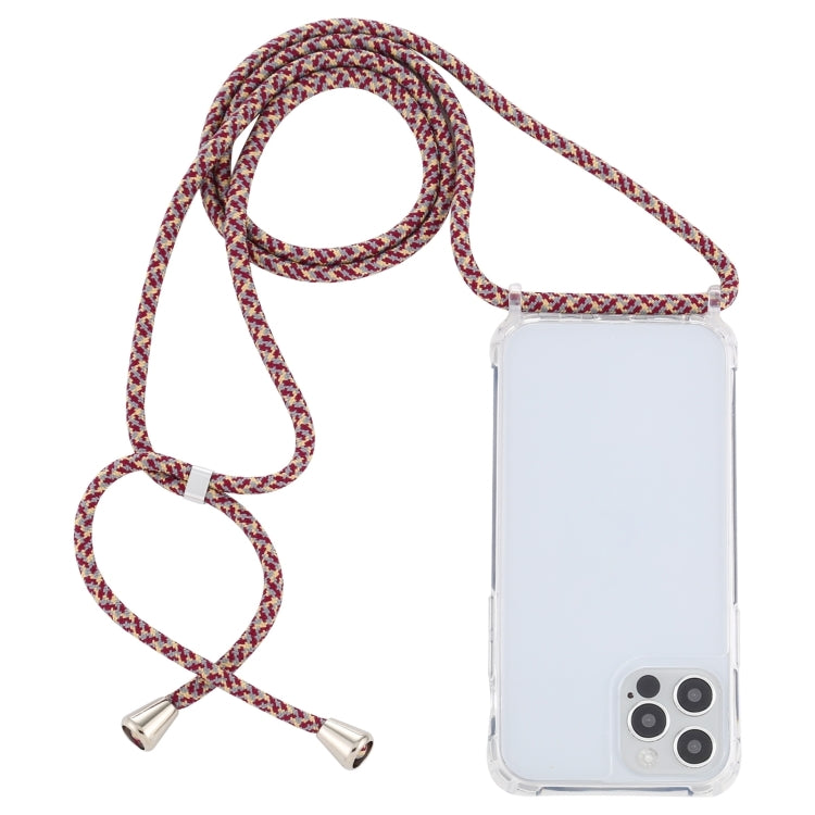 For iPhone 15 Pro Transparent Acrylic Airbag Shockproof Phone Protective Case with Lanyard(Red Apricot Grey Fine Lines) - HoMEdemic™ 