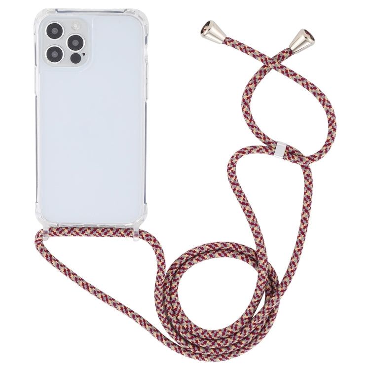 For iPhone 15 Pro Transparent Acrylic Airbag Shockproof Phone Protective Case with Lanyard(Red Apricot Grey Fine Lines) - HoMEdemic™ 