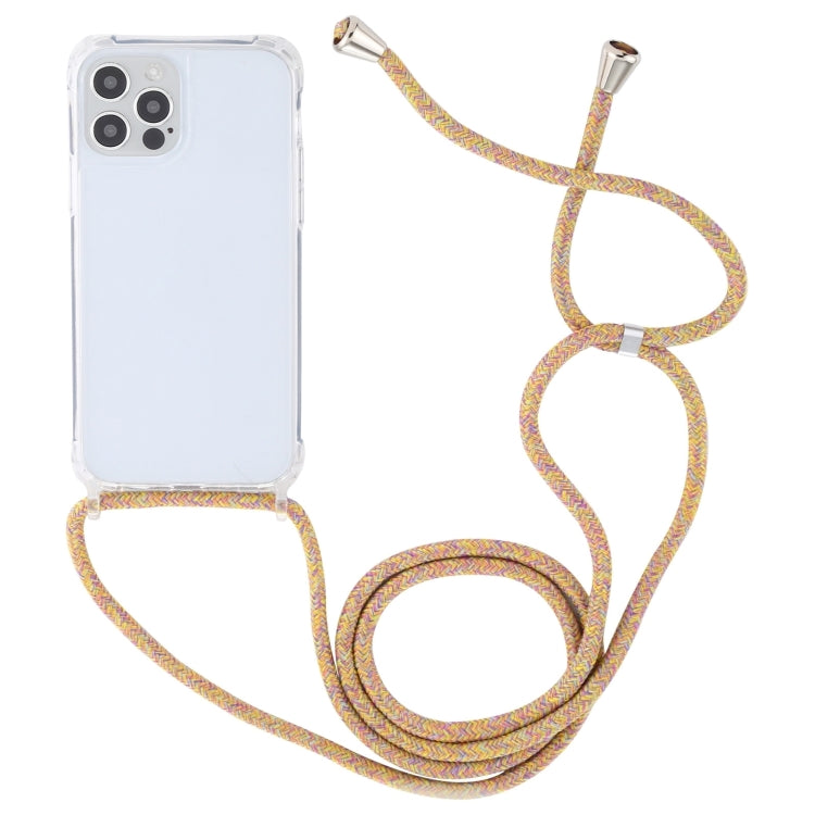 For iPhone 15 Pro Transparent Acrylic Airbag Shockproof Phone Protective Case with Lanyard(Yellow Rainbow) - HoMEdemic™ 