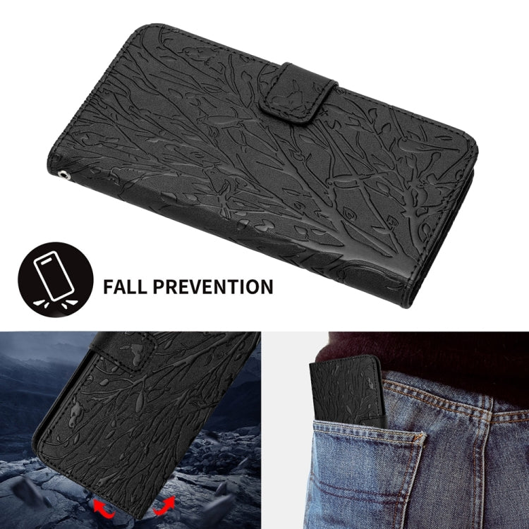 For iPhone 15 Pro Tree Birds Embossed Pattern Leather Phone Case(Black) - HoMEdemic™ 