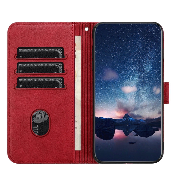 For iPhone 15 Pro Tree Birds Embossed Pattern Leather Phone Case(Red) - HoMEdemic™ 