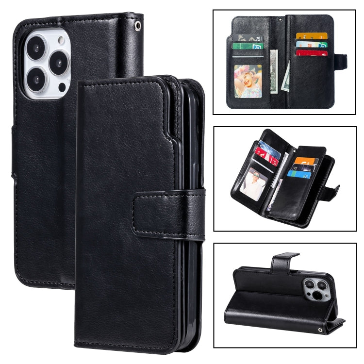 For iPhone 15 Pro Tri-Fold 9-Card Wallets Leather Phone Case(Black) - HoMEdemic™ 