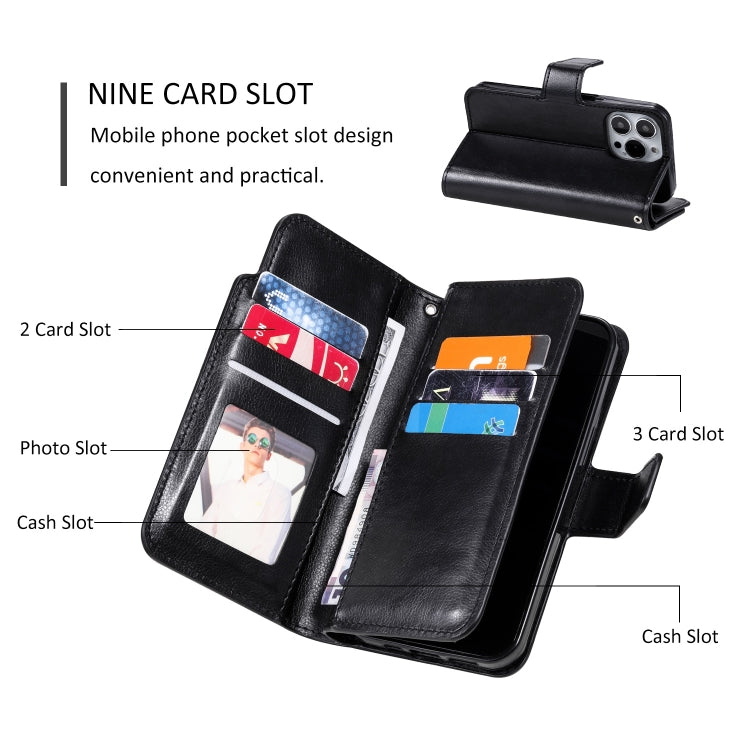 For iPhone 15 Pro Tri-Fold 9-Card Wallets Leather Phone Case(Black) - HoMEdemic™ 