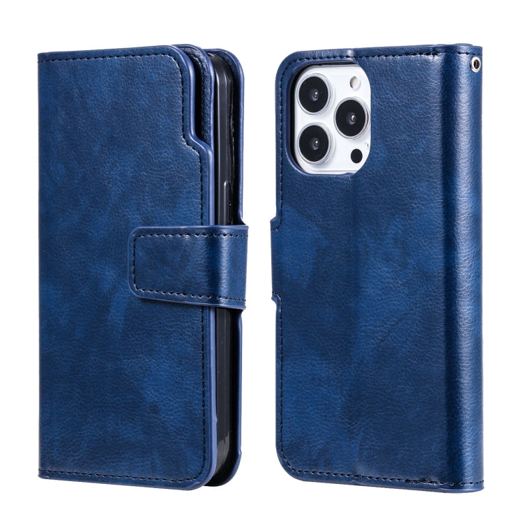 For iPhone 15 Pro Tri-Fold 9-Card Wallets Leather Phone Case(Blue) - HoMEdemic™ 