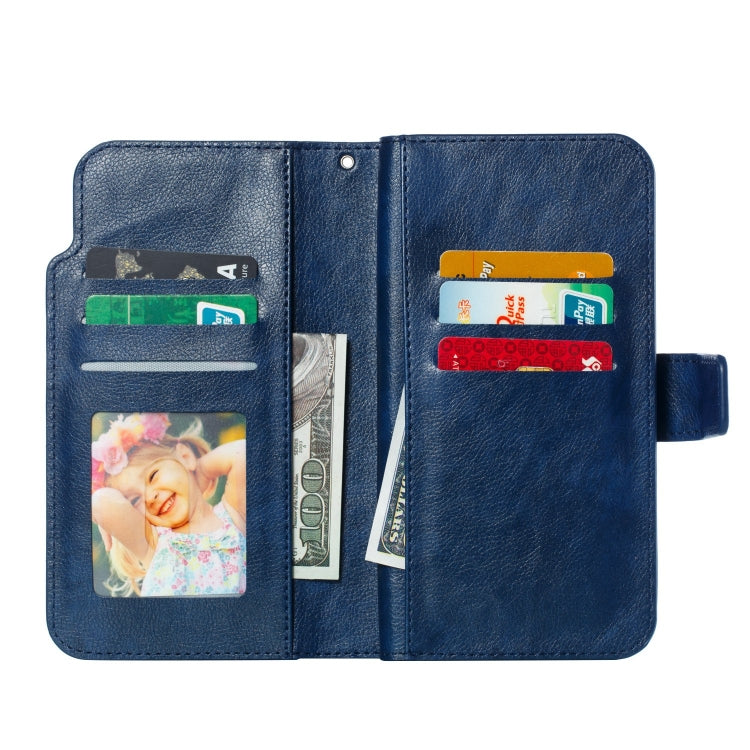 For iPhone 15 Pro Tri-Fold 9-Card Wallets Leather Phone Case(Blue) - HoMEdemic™ 