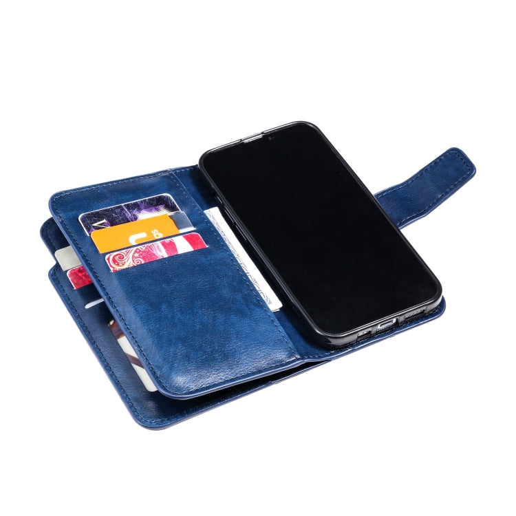 For iPhone 15 Pro Tri-Fold 9-Card Wallets Leather Phone Case(Blue) - HoMEdemic™ 
