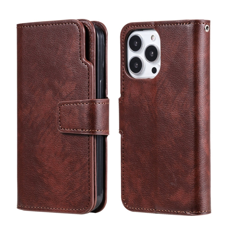 For iPhone 15 Pro Tri-Fold 9-Card Wallets Leather Phone Case(Brown) - HoMEdemic™ 