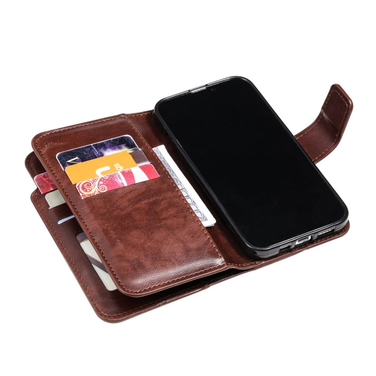 For iPhone 15 Pro Tri-Fold 9-Card Wallets Leather Phone Case(Brown) - HoMEdemic™ 
