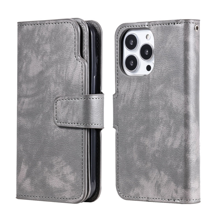 For iPhone 15 Pro Tri-Fold 9-Card Wallets Leather Phone Case(Grey) - HoMEdemic™ 