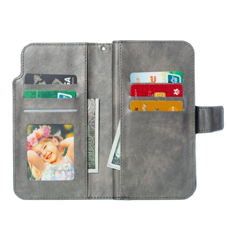For iPhone 15 Pro Tri-Fold 9-Card Wallets Leather Phone Case(Grey) - HoMEdemic™ 