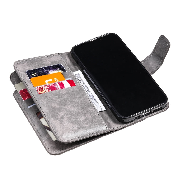 For iPhone 15 Pro Tri-Fold 9-Card Wallets Leather Phone Case(Grey) - HoMEdemic™ 