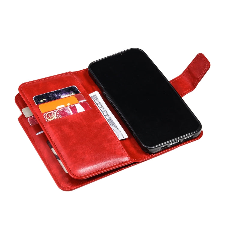 For iPhone 15 Pro Tri-Fold 9-Card Wallets Leather Phone Case(Red) - HoMEdemic™ 