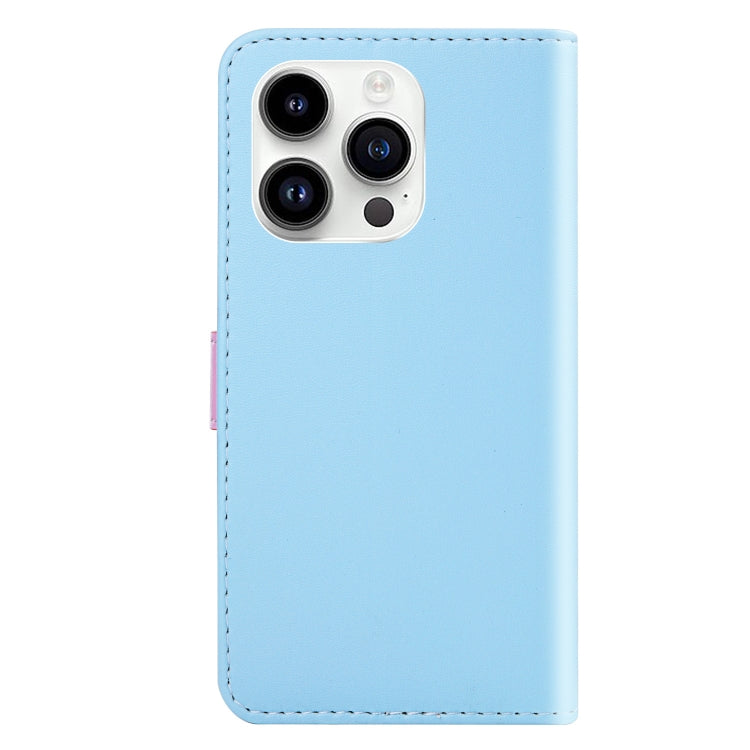 For iPhone 15 Pro Tricolor Stitching Horizontal Flip Leather Phone Case(Blue) - HoMEdemic™ 