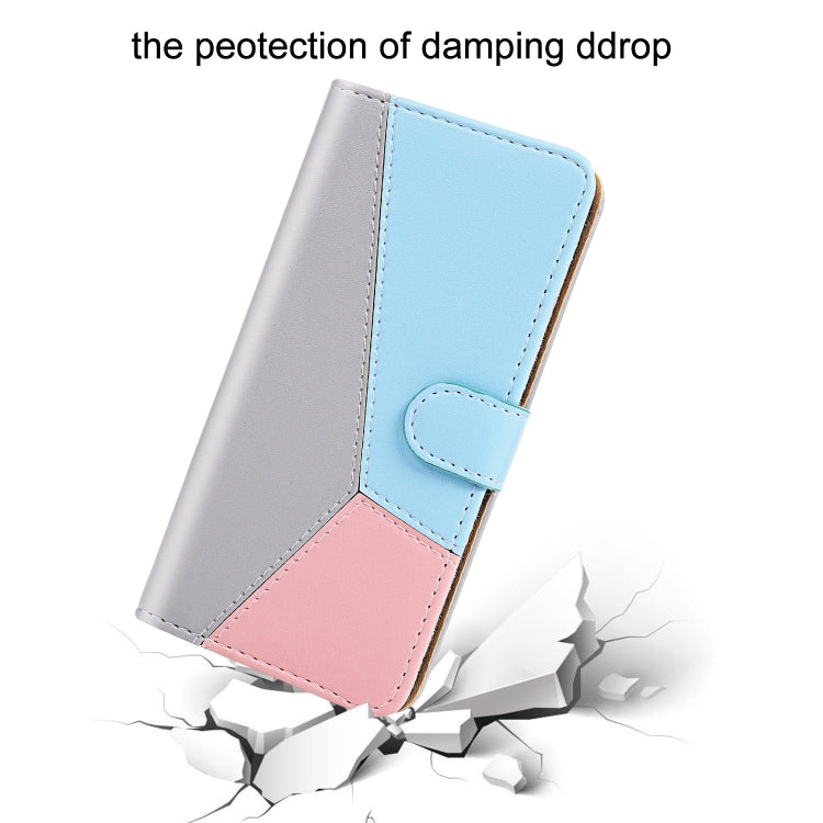 For iPhone 15 Pro Tricolor Stitching Horizontal Flip Leather Phone Case(Grey) - HoMEdemic™ 