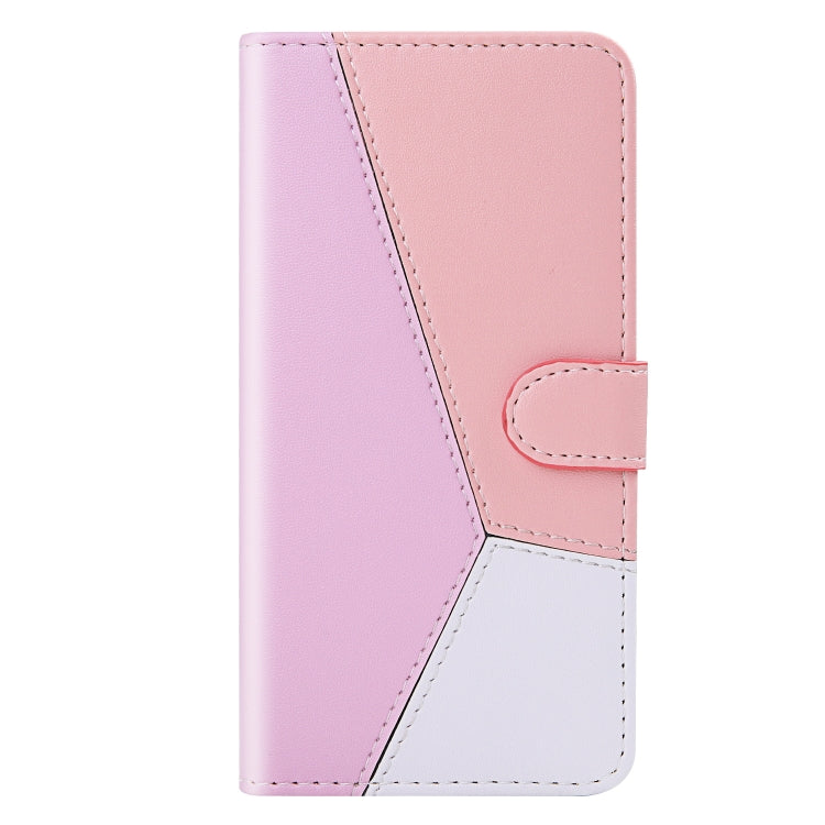For iPhone 15 Pro Tricolor Stitching Horizontal Flip Leather Phone Case(Pink) - HoMEdemic™ 