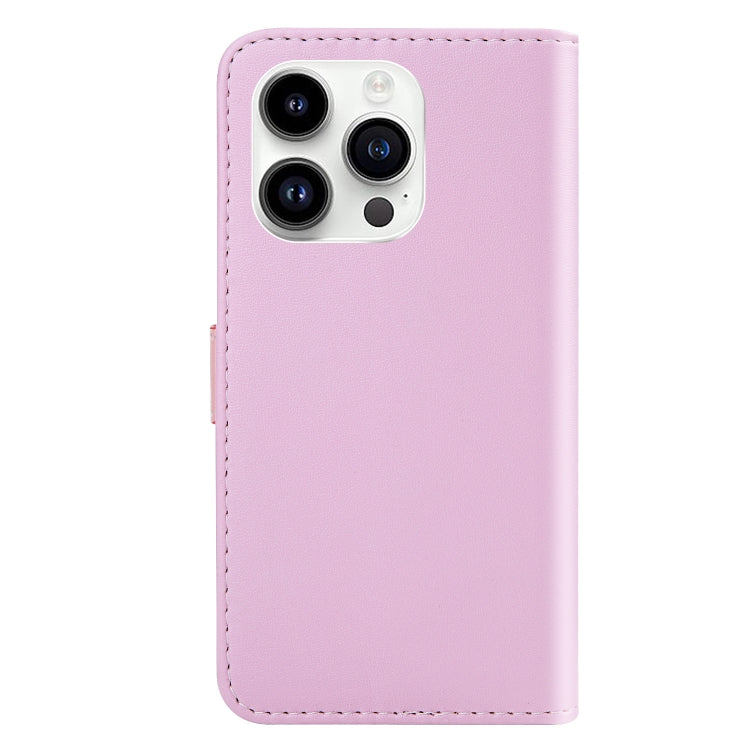 For iPhone 15 Pro Tricolor Stitching Horizontal Flip Leather Phone Case(Pink) - HoMEdemic™ 