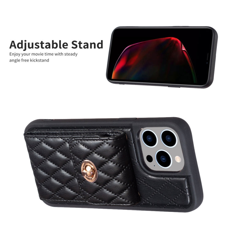 For iPhone 15 Pro Vertical Wallet Rhombic Leather Phone Case(Black) - HoMEdemic™ 