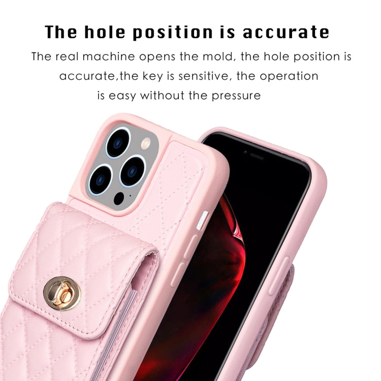 For iPhone 15 Pro Vertical Wallet Rhombic Leather Phone Case(Pink) - HoMEdemic™ 