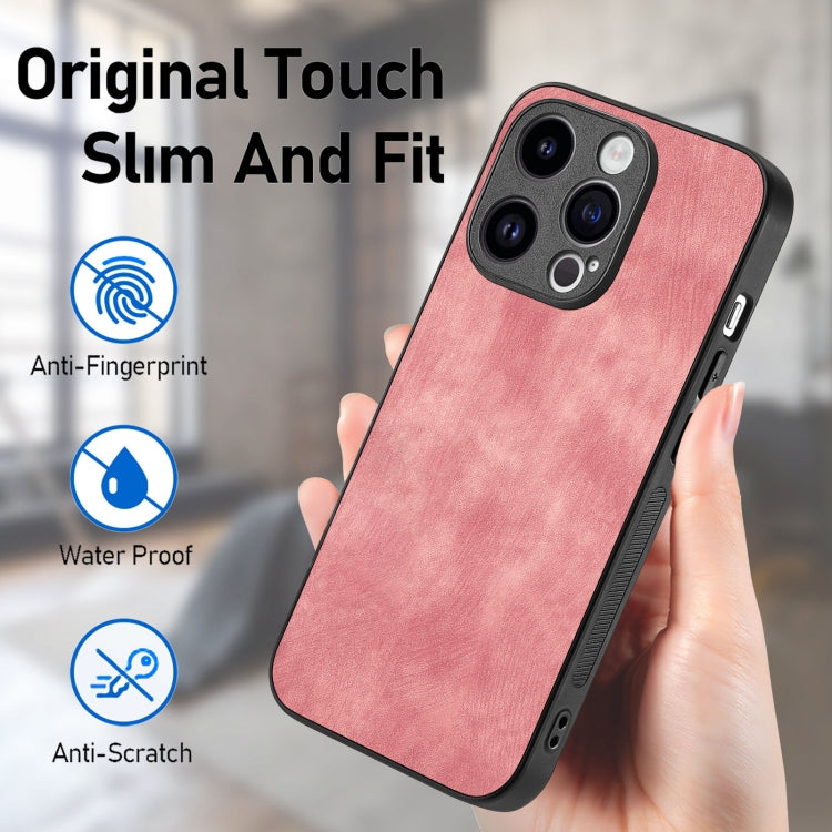 For iPhone 15 Pro Vintage Leather PC Back Cover Phone Case(Pink) - HoMEdemic™ 