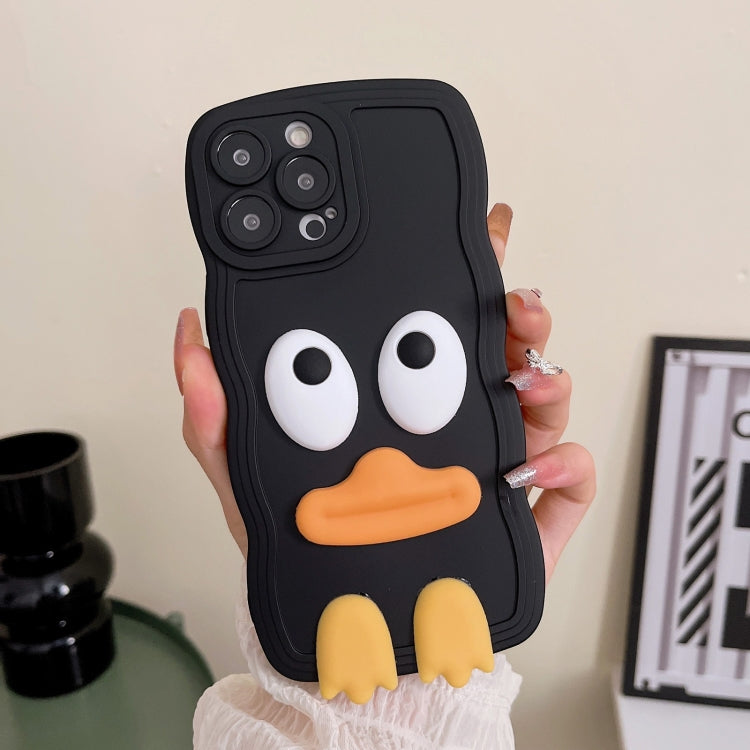 For iPhone 15 Pro Wave Edge Big Duck Silicone Phone Case with Wristband(Black) - HoMEdemic™ 