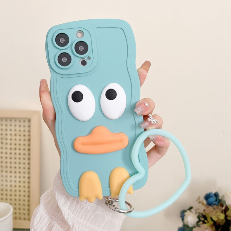 For iPhone 15 Pro Wave Edge Big Duck Silicone Phone Case with Wristband(Blue) - HoMEdemic™ 