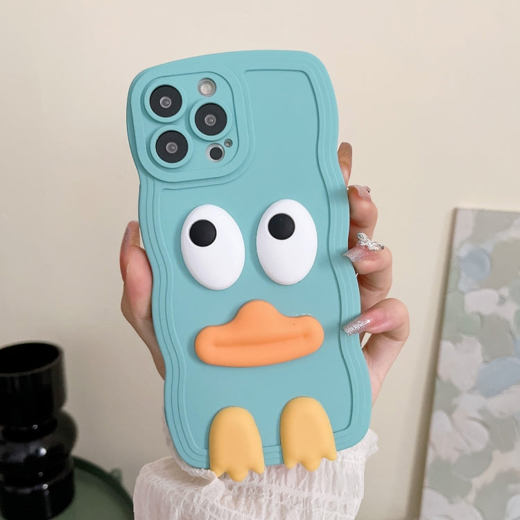 For iPhone 15 Pro Wave Edge Big Duck Silicone Phone Case with Wristband(Blue) - HoMEdemic™ 