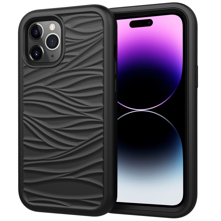 For iPhone 15 Pro Wave Pattern 3 in 1 Silicone + PC Phone Case(Black) - HoMEdemic™ 