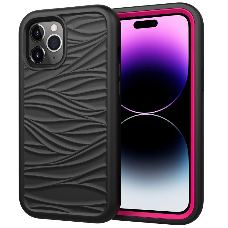 For iPhone 15 Pro Wave Pattern 3 in 1 Silicone + PC Phone Case(Black+Hot Pin) - HoMEdemic™ 