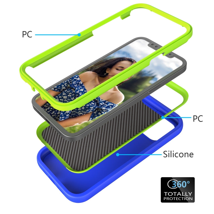 For iPhone 15 Pro Wave Pattern 3 in 1 Silicone + PC Phone Case(Blue+Olivine) - HoMEdemic™ 